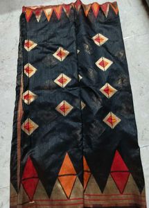 Black Saree with Geometric Print