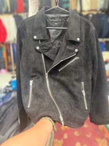 Men's Black Faux Suede Moto Jacket