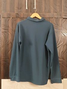 Men's Teal Textured Oversized Button-Up Shirt
