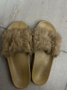 Ginger Fuzzy Beige Slide Sandals