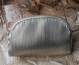 Metallic Pleated Chain Bag