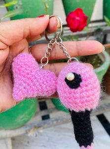 Handmade Crochet Heart & Lightstick Keychain