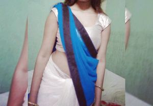 Blue And Off White Half And Half Saree With Golden Blouse