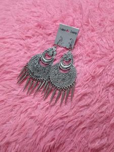 Boho Silver Tassel Dangle Earrings