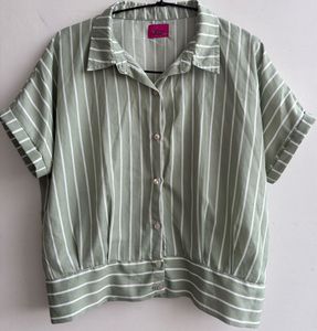 Vertical Striped Cropped Shirt