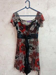 Boho Chic Print Tunic Dress See-through Long