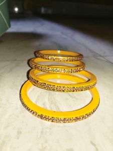 Vibrant Yellow Bangles with Embellishments