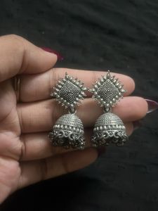 Oxidized Silver Jhumka Earrings