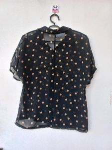 Sheer Polka Dot Button-Up Shirt