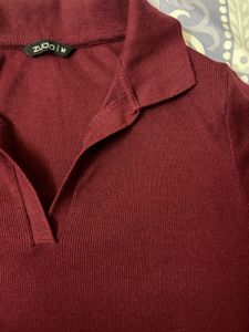 Maroon Collared Crop Top