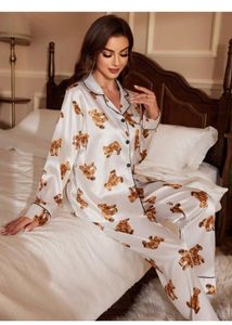 Cute Teddy Bear Satin Pajama Set