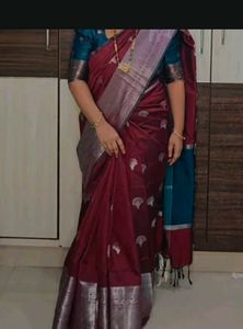 Elegant Maroon & Silver Soft Silk Saree