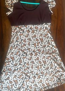 Y2K New brown geometric print stretch mini dress
