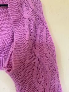 pink cropped cable-knit shrug cardigan