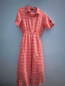 Chic Pink &amp; White Striped Midi Dress