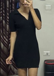 Ribbed Polo Neck Mini Dress