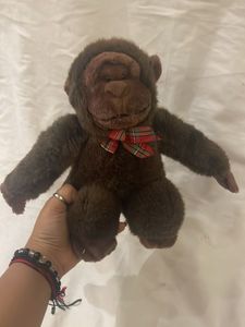 Adorable Plush Monkey with Plaid Bow