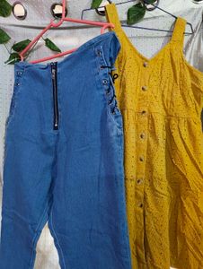 Denim Pants & Yellow Dress Set