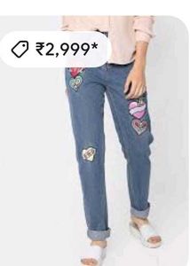 Embroidered Heart Patch Jeans