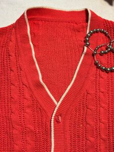 Retro Red Cable Knit Cardigan
