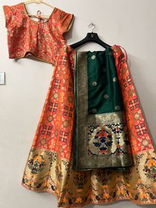 Stunning Orange & Green Lehenga Choli Set