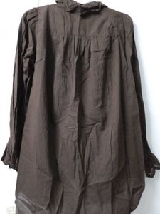 Elegant Brown Lace Trim Blouse
