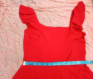 Red Flutter Sleeve Dress with Rainbow Wings