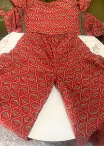 globaldesi Red Printed Co-ord Set
