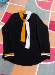 Chic Colorblock Tie Neck Top
