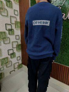 Navy Blue Graphic Knit Sweater