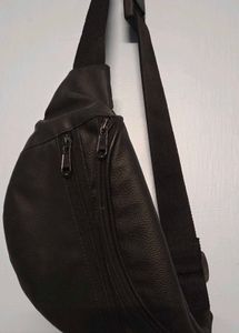 Black Leather Sling Chest Bag