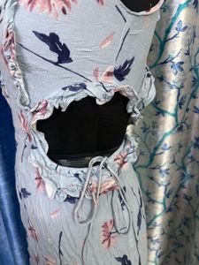 Light Blue Floral Cut-Out Dress
