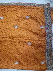 mustard Bandhani Saree with Embellished Border