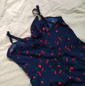 Blue Cherry Print Dress