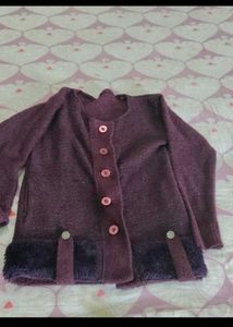 Chic Maroon Textured Jacket with Faux Fur Trim