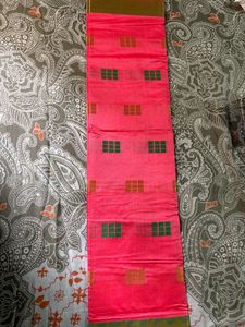 Vibrant Pink Saree with Green & Gold Checks