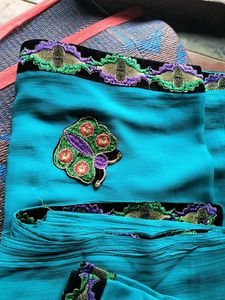 Turquoise Embroidered Saree