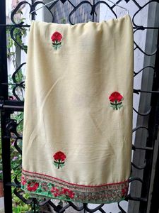 Yellow Saree with Red Floral Embroidery