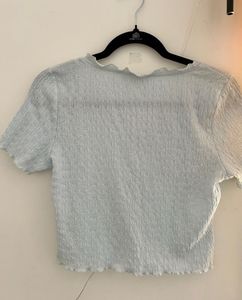 Light Blue Textured Button-Up Top