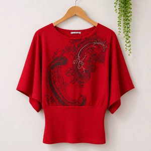Vibrant Red Batwing Top