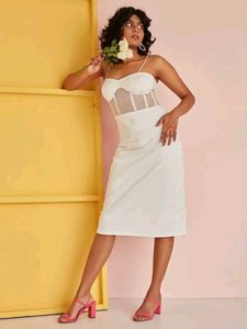 lea clothing Elegant White Corset Midi Dress