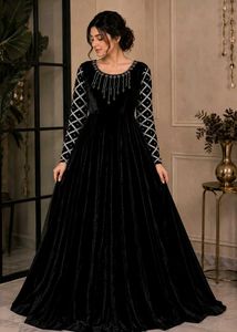 Elegant Black Velvet Ethnic Gown
