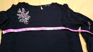Embroidered Black Long Sleeve Top