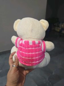 Cute Cream Teddy Bear with Pink Vest