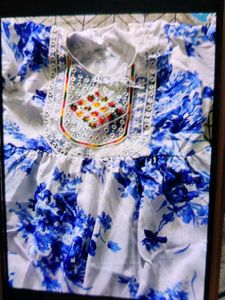 Chic Blue Floral Print Kurta