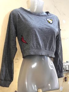 Grey Crop Top with Heart Patch