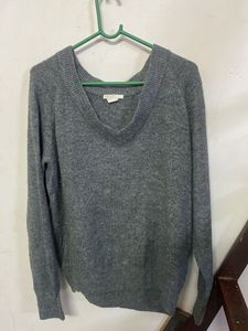 Gray V-Neck Knit Sweater
