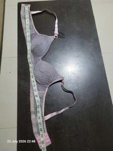Stylish Pink and Grey Lace Bra