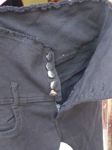 Black High-Waisted Button-Up Jeans