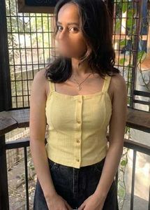 Cute Yellow Ribbed Button-Up Tank Top